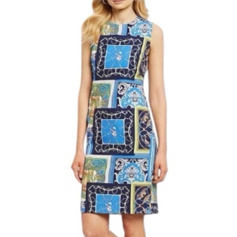 J. McLaughlin Belinda heraldic equestrian patchwork print sleeveless dress 6 - Picture 1 of 6